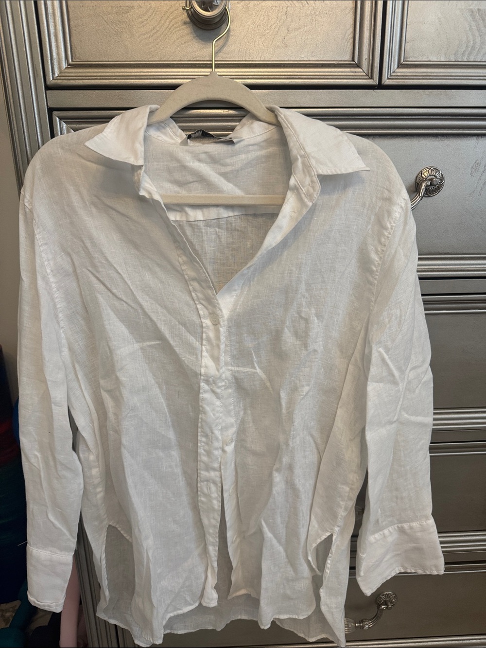 Zara White Linen Button-Down Shirt